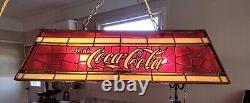 Vintage Mid Century Resin Stained Glass 2 Light Coca Cola Pool Table Bar Lamp