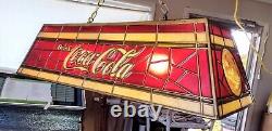 Vintage Mid Century Resin Stained Glass 2 Light Coca Cola Pool Table Bar Lamp