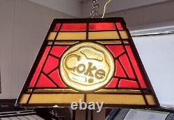 Vintage Mid Century Resin Stained Glass 2 Light Coca Cola Pool Table Bar Lamp