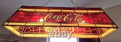 Vintage Mid Century Resin Stained Glass 2 Light Coca Cola Pool Table Bar Lamp