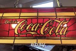 Vintage Mid Century Resin Stained Glass 2 Light Coca Cola Pool Table Bar Lamp