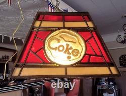 Vintage Mid Century Resin Stained Glass 2 Light Coca Cola Pool Table Bar Lamp