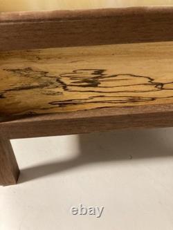 Vintage Mid Century Stained Glass & Teakwood Light Box Table Lamp-19x10x10-EUC