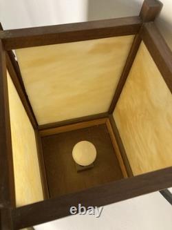 Vintage Mid Century Stained Glass & Teakwood Light Box Table Lamp-19x10x10-EUC
