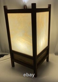 Vintage Mid Century Stained Glass & Teakwood Light Box Table Lamp-19x10x10-EUC