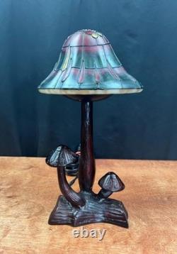Vintage Mushroom Stained Glass Table Light Lamp Tiffany Style