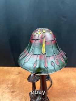 Vintage Mushroom Stained Glass Table Light Lamp Tiffany Style