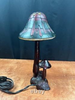 Vintage Mushroom Stained Glass Table Light Lamp Tiffany Style