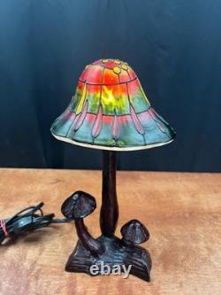 Vintage Mushroom Stained Glass Table Light Lamp Tiffany Style