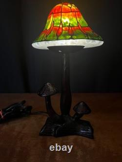 Vintage Mushroom Stained Glass Table Light Lamp Tiffany Style