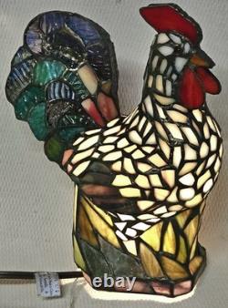 Vintage NOS Stained Glass Tiffany Style Rooster Table Lamp Night Light JC Penny