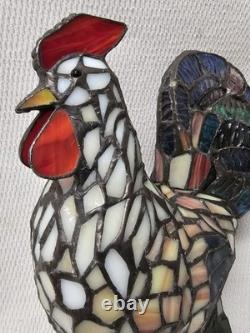Vintage NOS Stained Glass Tiffany Style Rooster Table Lamp Night Light JC Penny