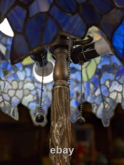 Vintage Nice Wisteria Blue & Green Tiffany-Style Stained Glass Table Lamp 24
