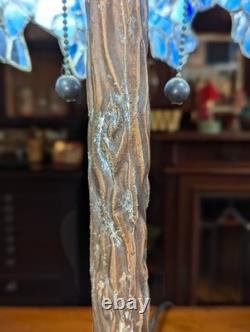 Vintage Nice Wisteria Blue & Green Tiffany-Style Stained Glass Table Lamp 24