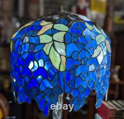 Vintage Nice Wisteria Blue & Green Tiffany-Style Stained Glass Table Lamp 24