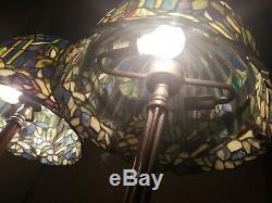 Vintage Pair 22 Tiffany Style Lamp Stained Glass Roses Motive Heavy Base