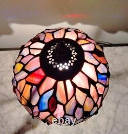 Vintage Petite Tiffany Style Bronze Lamp & Stained Glass Shade 11 Tall