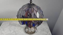 Vintage Petite Tiffany Style Bronze Lamp & Stained Glass Shade 11 Tall