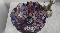 Vintage Petite Tiffany Style Bronze Lamp & Stained Glass Shade 11 Tall