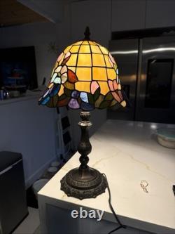 Vintage Pink Purple Tiffany Style Stained Glass Table Desk Lamp 20 Inches tall