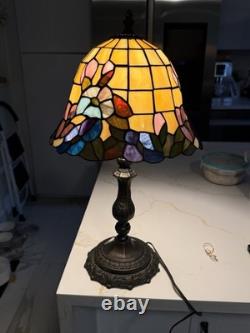 Vintage Pink Purple Tiffany Style Stained Glass Table Desk Lamp 20 Inches tall