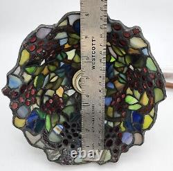 Vintage Quoizel Leaded Stained Glass Grapes Pendent Ceiling Lamp