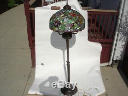 Vintage Rare Bronze Tiffany Floor Lamp Stained Glass Reproduction 82 Poppies #1