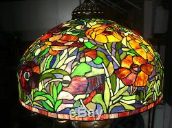 Vintage Rare Bronze Tiffany Floor Lamp Stained Glass Reproduction 82 Poppies #1