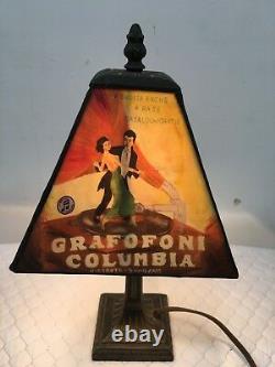 Vintage Rare Grafofoni Columbia Stained Glass Table Lamp