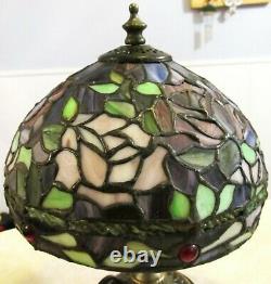 Vintage Small 10.75 Tiffany-Style Stained Glass Accent Table Lamp