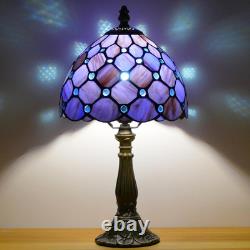 Vintage Small Tiffany Purple Pearl Stained Glass Bedside Accent Table Lamp