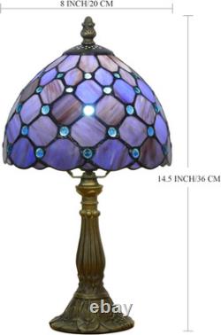 Vintage Small Tiffany Purple Pearl Stained Glass Bedside Accent Table Lamp