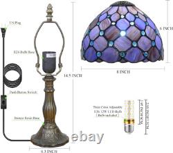 Vintage Small Tiffany Purple Pearl Stained Glass Bedside Accent Table Lamp