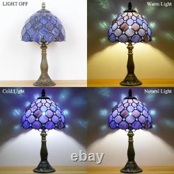 Vintage Small Tiffany Purple Pearl Stained Glass Bedside Accent Table Lamp