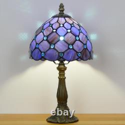 Vintage Small Tiffany Purple Pearl Stained Glass Bedside Accent Table Lamp