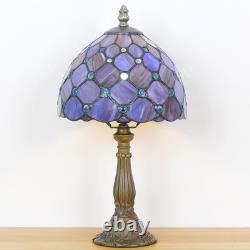 Vintage Small Tiffany Purple Pearl Stained Glass Bedside Accent Table Lamp