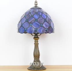Vintage Small Tiffany Purple Pearl Stained Glass Bedside Accent Table Lamp