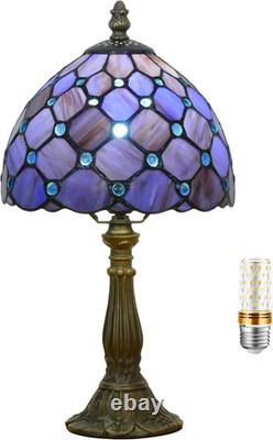 Vintage Small Tiffany Purple Pearl Stained Glass Bedside Accent Table Lamp