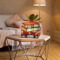 Vintage Stacked Books Stained Glass Desk Lamp Small Reading Light Decor Nightl