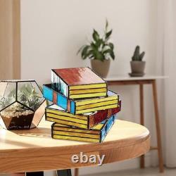 Vintage Stacked Books Stained Glass Desk Lamp Small Reading Light Decor Nightl