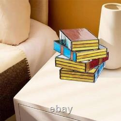 Vintage Stacked Books Stained Glass Desk Lamp Small Reading Light Decor Nightl