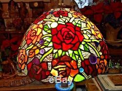Vintage Stained Glass 13 Shade Jewels Roses Tiffany Style Pendant Fixture Lamp