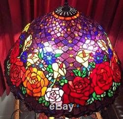 Vintage Stained Glass Cabbage Rose Table Lamp