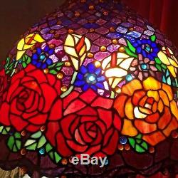 Vintage Stained Glass Cabbage Rose Table Lamp