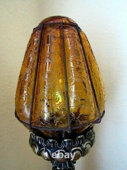 Vintage Stained Glass Cherub Lamp Marble Crystal Crackled Bubble Glass Parlor