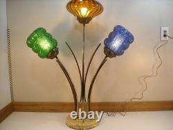 Vintage Stained Glass Danish Funky Retro Cattail Spaghetti Lamp