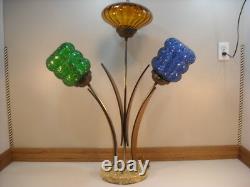 Vintage Stained Glass Danish Funky Retro Cattail Spaghetti Lamp