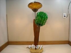 Vintage Stained Glass Danish Funky Retro Cattail Spaghetti Lamp