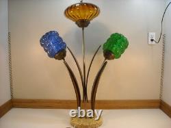 Vintage Stained Glass Danish Funky Retro Cattail Spaghetti Lamp