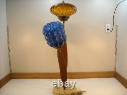 Vintage Stained Glass Danish Funky Retro Cattail Spaghetti Lamp